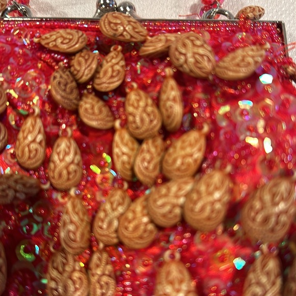 Gently Used Women’s Beaded Red Evening Purse - Picture 2 of 5